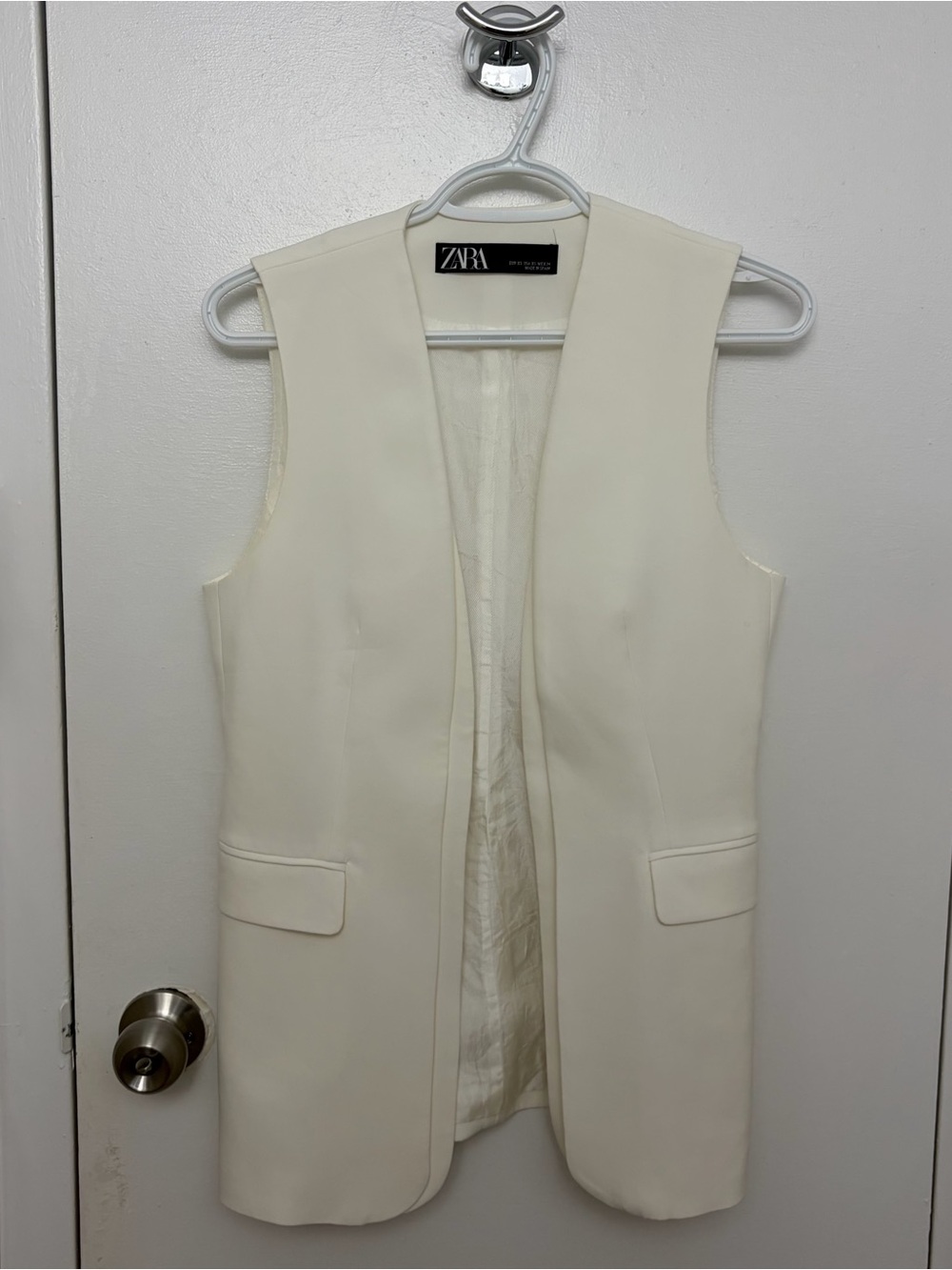 ZARA Womens White Sleeveless Longline Vest Blazer Waistcoat XS 24